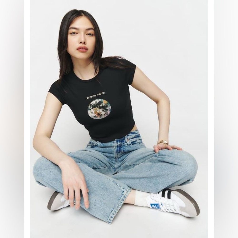 Reformation Black Graphic Short Sleeve Tee